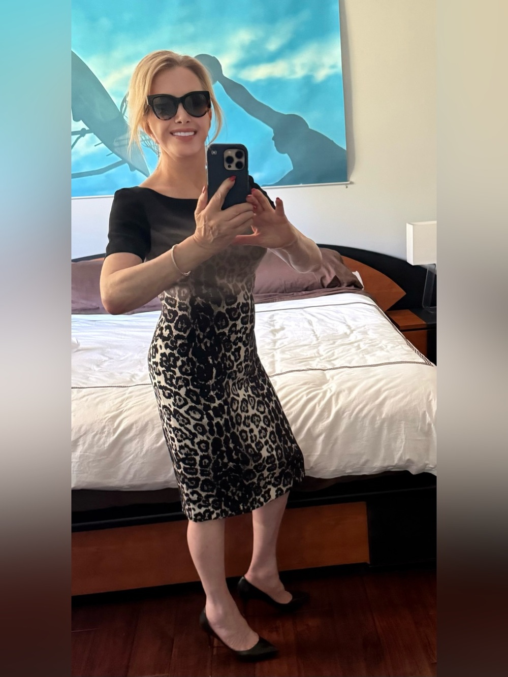 St. John Collection Silk Caviar Leopard Print Sheath Dress Size 4/6